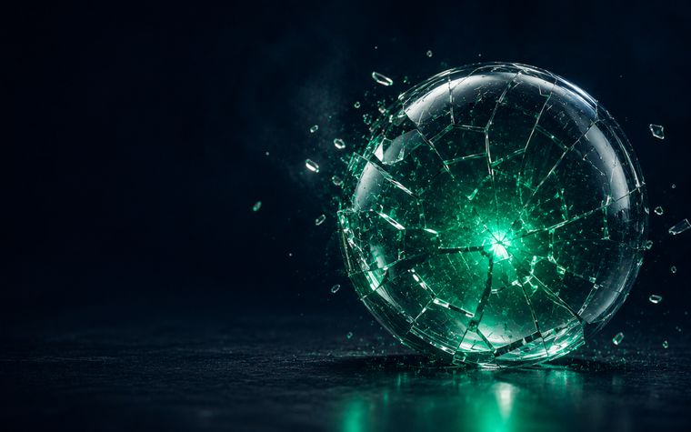 A glass sphere frozen at the first instant of shattering